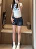 尤克達(dá)蒂（yookdd） 短褲女2026夏季新款復(fù)古美式辣妹牛仔短褲高腰提臀顯瘦緊身熱褲 牛仔短褲 M 曬單實(shí)拍圖