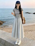 唐菓蜜連衣裙女夏季2026新款女裝韓系巨好看夏日穿搭一整套裝裙子 條紋上衣+灰色裙子 M 曬單實拍圖