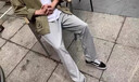 安踏（ANTA）男褲2026夏秋新薄款正品寬松褲子純棉衛褲直筒長褲男士運動休閑褲 灰花灰【常規直筒-拉鏈口袋】 （90%用戶選擇） L /175(120-140斤） 曬單實拍圖