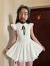 森上優集【少女序曲】學院風白色泡泡袖襯衫連衣裙女夏小個子短裙女仆裝 蕾絲花邊小白裙 【配領結】 L 曬單實拍圖