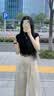 歐迪惠（Oudihui）休閑褲女穿搭一整套2026新款夏季顯瘦短袖衣服闊腿工裝褲子女套裝 上衣+褲子【配腰帶】 M 【建議98-110斤】 曬單實(shí)拍圖