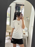 阿迪達斯（adidas）運動套裝女裝 2026新款夏季休閑透氣短袖T恤 針織短褲潮流兩件套 白色短袖+修身短褲（無口袋） M 曬單實拍圖