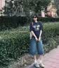 拉夏貝爾美式復古七分牛仔闊腿褲女2026夏薄款高腰寬松直筒中褲 復古藍 L 曬單實拍圖