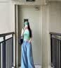 拉夏貝爾天絲軟牛仔闊腿褲女2026夏輕薄款寬松垂感冰絲涼感直筒褲 藍色 L 曬單實拍圖