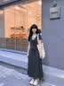 圣保美灰色假兩件連衣裙夏季女2026新款韓系穿搭胖妹妹顯瘦t恤裙子長裙 深灰色連衣裙 M 【100斤內】 曬單實拍圖