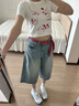 拉夏貝爾美式闊腿牛仔七分褲女夏薄款小個(gè)子高腰寬松直筒中褲子 奶油藍(lán) L 曬單實(shí)拍圖