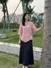 恒源祥日韓棉麻提花盤扣短袖T恤女夏寬松不規則亞麻V領上衣 青藍 M 【95-115斤】 曬單實拍圖