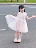 蘿卜邦高定禮服女童夏季無(wú)袖網(wǎng)紗蕾絲花邊公主裙女寶裙子亮片時(shí)髦連衣裙 粉色 120 cm 曬單實(shí)拍圖