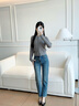 森馬（Semir）【軟糯親膚】針織衫女短款圓領純色開衫24新款溫柔修身絞花薄外套 中花灰00510 150/76A/XS 曬單實拍圖