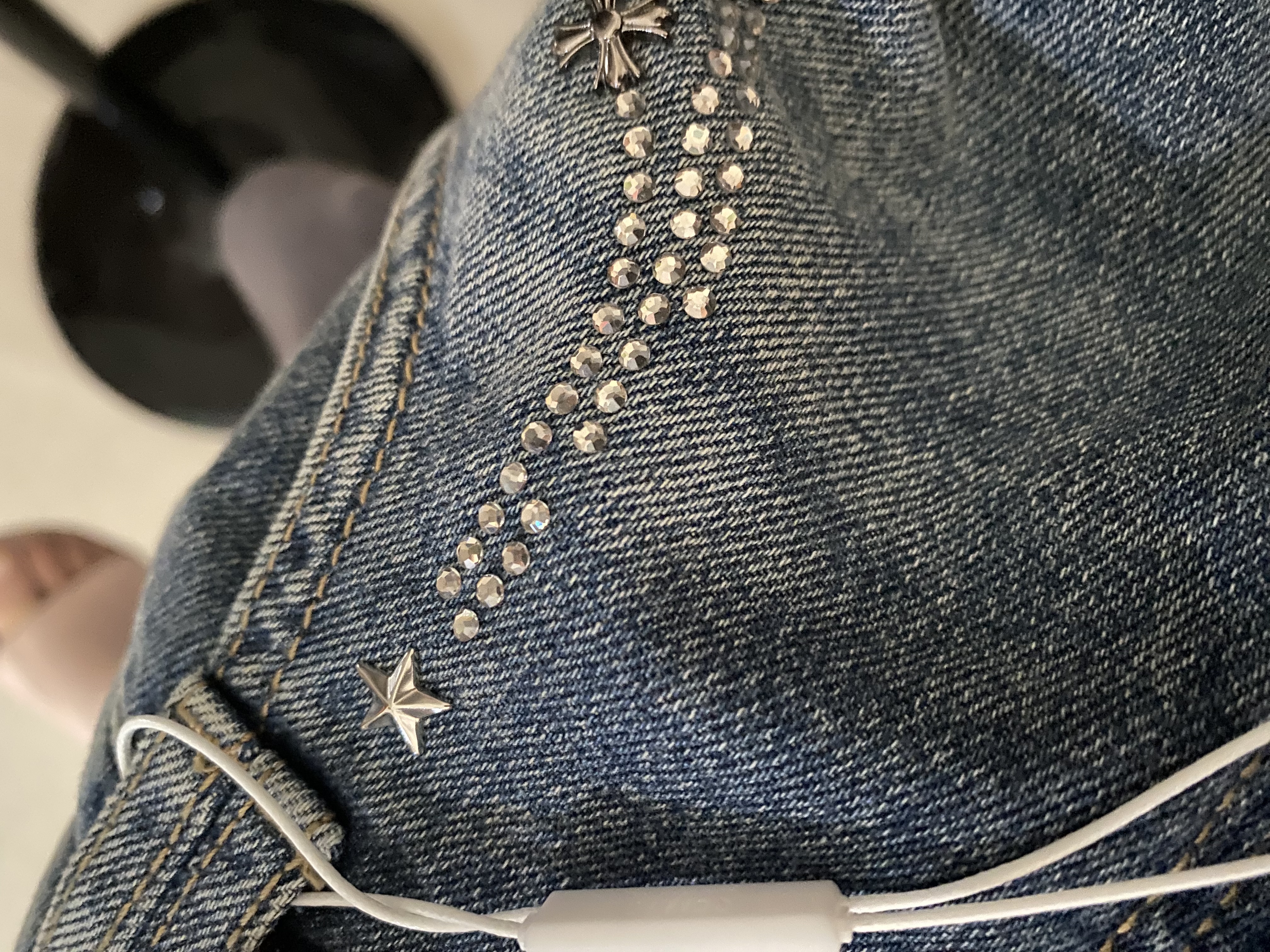 森馬（Semir）牛仔褲女夏季燙鉆圖案做舊2026新款甜酷街頭女生個性時尚短褲 牛仔藍灰88401 L 曬單實拍圖