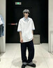 CLOR格子拼接POLO衫短袖男夏季青少年翻領(lǐng)寬松潮牌T恤DXC58白色XL 曬單實(shí)拍圖