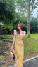 白鹿語女裝2026夏季新款法式女士連衣裙蕾絲花邊修身裙子 黃色 M 曬單實拍圖