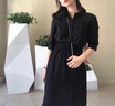 clotho Rennie品牌女裝收腰雪紡連衣裙女2025夏季新款氣質(zhì)遮肚顯瘦時(shí)尚中長(zhǎng)裙子 黑色 M 曬單實(shí)拍圖