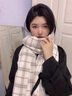 北極絨圍巾女情侶圍脖秋冬新款雙面格子加厚保暖兩用披肩百搭時(shí)尚圍巾 伊斯黛爾-米白色 曬單實(shí)拍圖