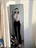 LPOX西褲女秋季垂直筒細喇叭褲拖地版型修身褲顯瘦高腰休閑百搭褲 黑色 S 曬單實拍圖