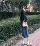 拉夏貝爾美式復古七分牛仔闊腿褲女2026夏薄款高腰寬松直筒中褲 復古藍 L 曬單實拍圖