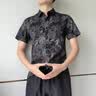 花花公子（PLAYBOY）男士花襯衫短袖夏季男裝2025新款夏裝冰絲痞帥修身印花碎花襯衣男 藍(lán)色+黑色 XL 【建議140斤以內(nèi)】 曬單實(shí)拍圖