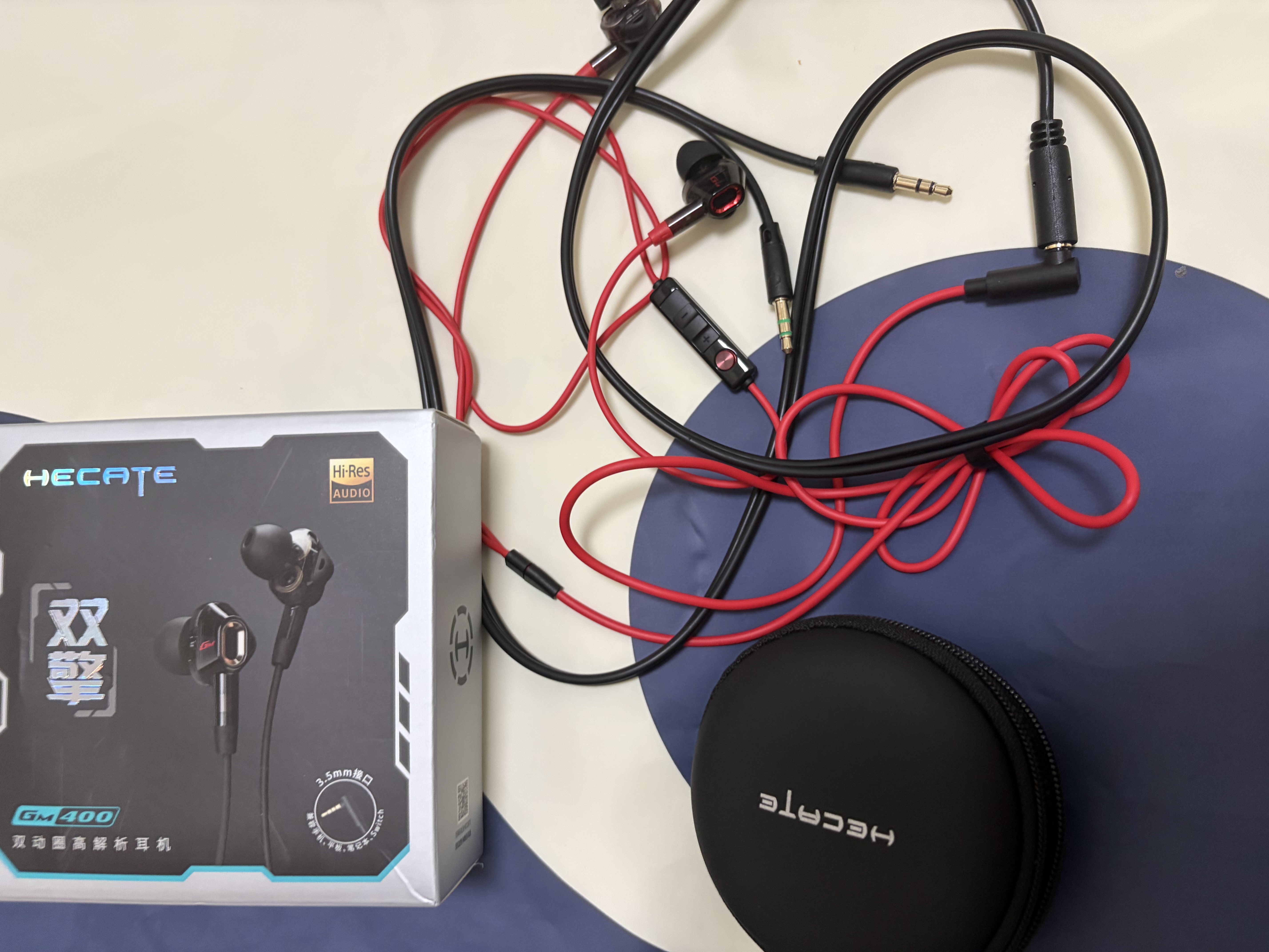 漫步者（EDIFIER）HECATE 雙擎GM400有線游戲耳機入耳式降噪 電腦手機吃雞音樂電競HIFI線控圓孔圓頭3.5mm接口type-c 黑紅色【3.5mm接口】+電腦1分2轉接線(加長) 曬單實拍圖