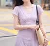 謎秀紫色v領(lǐng)短袖蕾絲連衣裙女2026夏裝新款法式收腰顯瘦荷葉長(zhǎng)裙 曬單實(shí)拍圖
