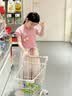 南木熊2026超火女童裝套裝夏季新款女大童洋氣碎花裙褲女孩夏裝韓系短袖 粉色 140cm【上衣+花苞裙褲】兩件套 曬單實拍圖