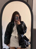 咚憬美式復古機車服PU皮衣夾克外套女春秋季2025新款韓版寬松上衣 黑色[款] 常規(guī) L 曬單實拍圖