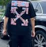 OFF-WHITE?情侶裝新款雙箭頭刺繡短袖T恤男士高端純棉短袖衣服女上衣櫻花 黑色 L （建議130-150斤） 曬單實拍圖