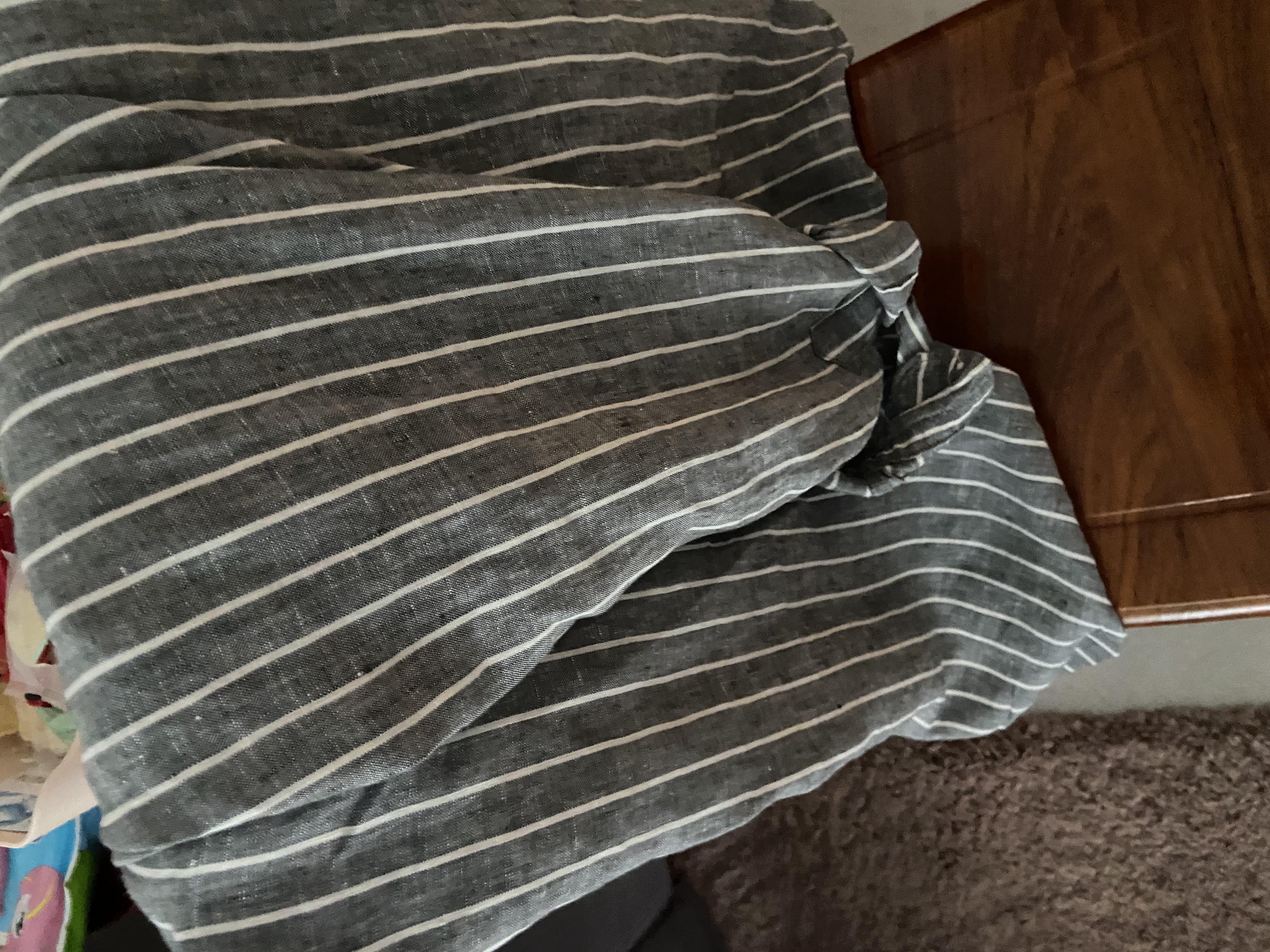 優衣庫法國麻條紋襯衫/長袖男裝女裝襯衣482432 482438 482438/08深灰色(粗條紋) 3XL 曬單實拍圖