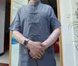 袋鼠亞麻唐裝男短袖套裝中國風(fēng)居士服中老年人男裝宴會(huì)裝夏季加大碼薄 022深灰 40/175【建議115-130斤】 曬單實(shí)拍圖