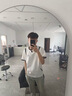 皮爾卡丹（pierre cardin）歐貨冰絲短袖t恤男士輕奢潮牌格子V領體恤衫痞帥高端透氣衣服男裝 F223白色 M 【80-100】 曬單實拍圖