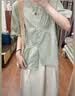 艾美琦美（AIMEIQIMEI）大碼女裝胖妹妹200斤夏季20265新款鹽系連衣裙子女套裝遮肚子顯瘦 綠色襯衫+杏色半身裙 L [建議100-120斤] 曬單實(shí)拍圖