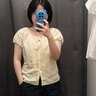 優衣庫麻混紡U領襯衫/短袖女裝/襯衣空調衫483892 01 乳白色 M 曬單實拍圖