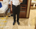 羅蒙（ROMON）休閑褲男夏季潮流西褲冰感寬松通勤商務(wù)彈力百搭褲子男 黑33 曬單實(shí)拍圖