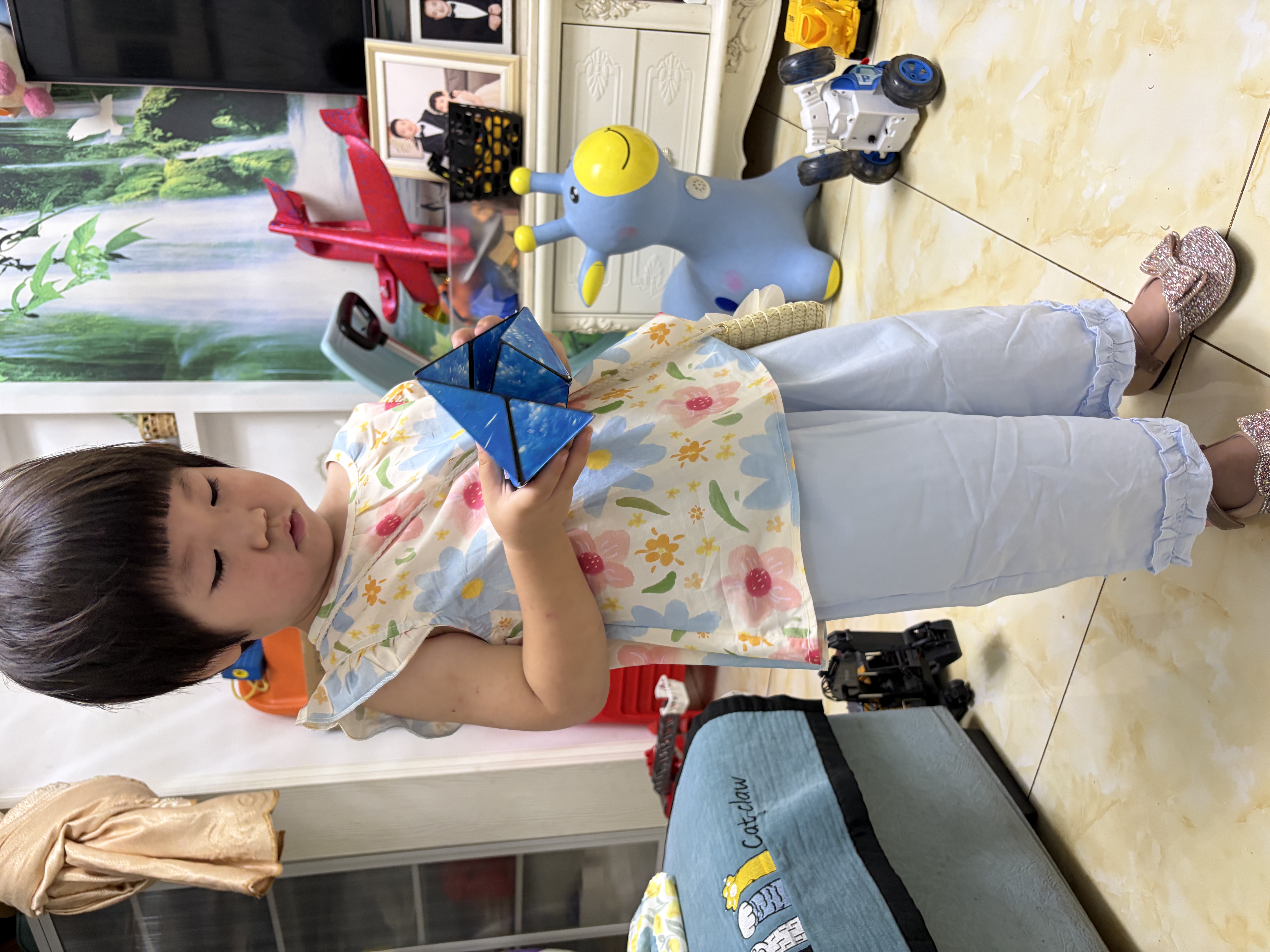 班喜迪女童套裝夏裝新款時髦洋氣寶寶無袖上衣兒童褲子公主夏季衣服童裝 藍色 100 曬單實拍圖