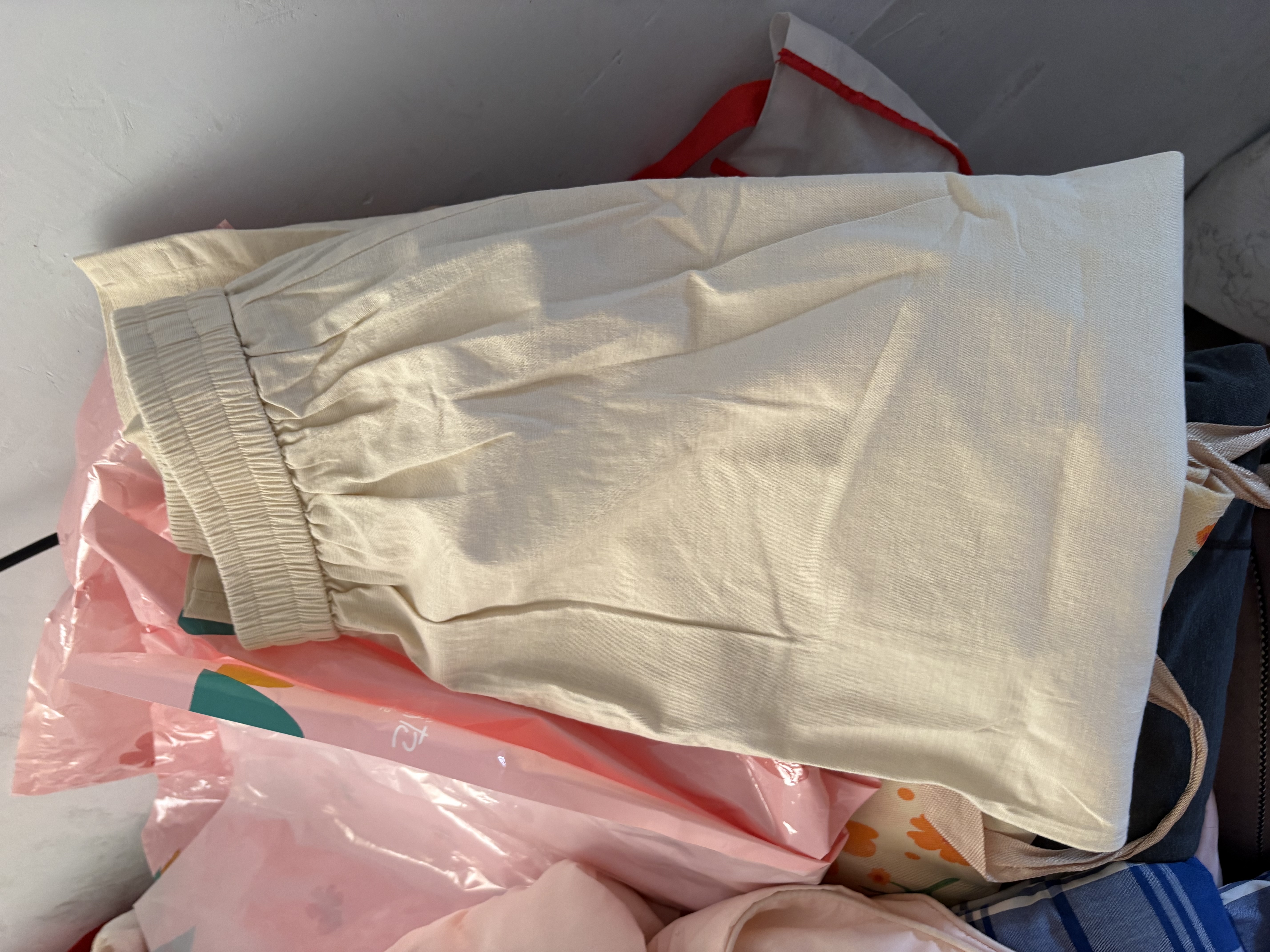拉夏貝爾冰絲棉麻窄版直筒女夏季薄款高腰寬松顯瘦通勤百搭九分褲 杏色 L 曬單實拍圖