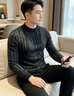 JEEP SPIRIT2026夏款男士半高領(lǐng)條紋打底衫緊身潮流休閑長袖T恤上衣 黑色【奢級甄選】 M 【100-120斤】【奢級甄選】 曬單實(shí)拍圖