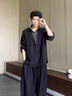 Shelley Jones人夫感假兩件冰絲短袖襯衫男夏季老錢風(fēng)高級(jí)感長袖可收七分袖襯衣 黑色 假兩件省去搭配 XL 身高175-180cm體重140-155斤 曬單實(shí)拍圖