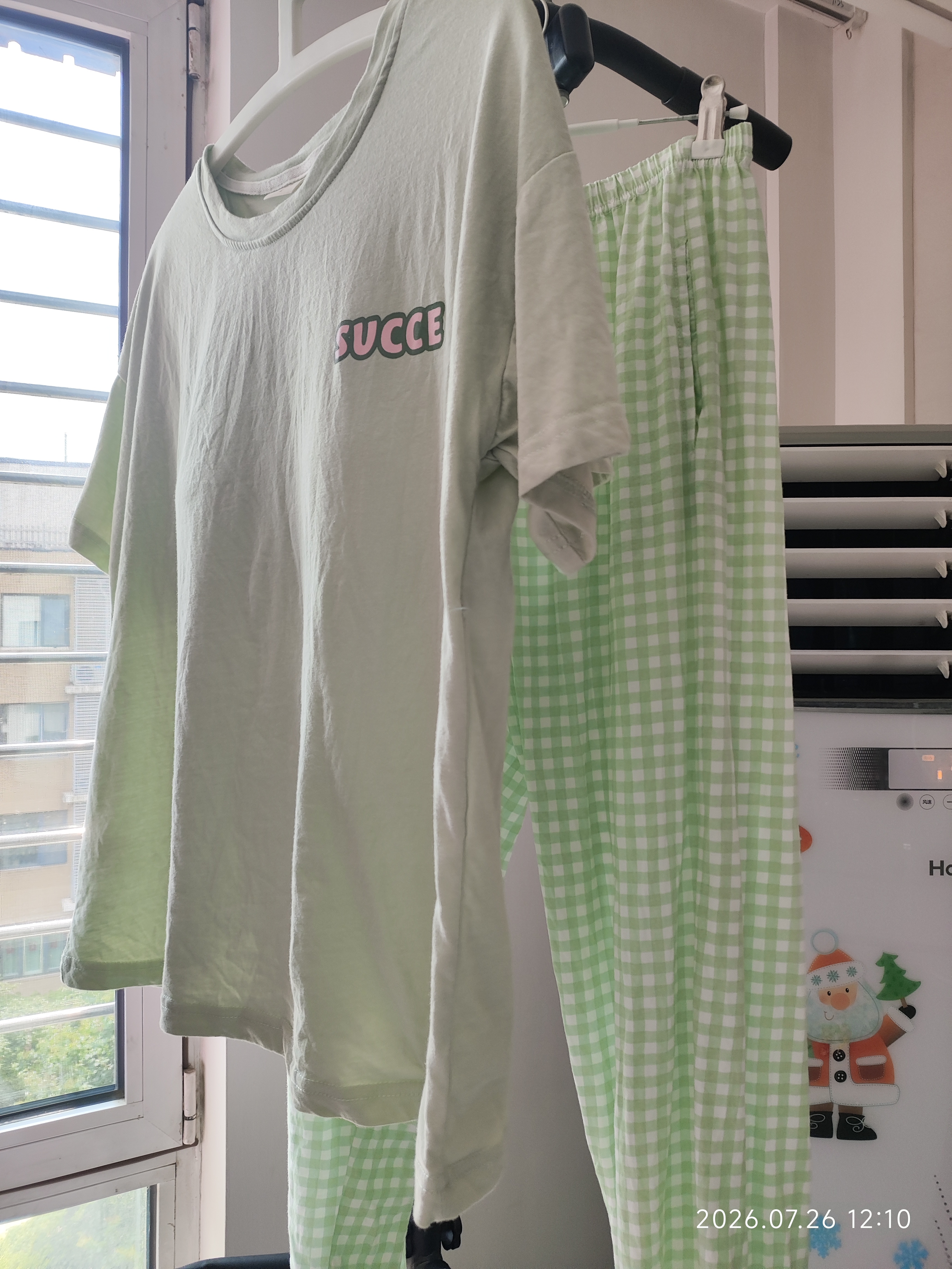 浪莎【100%棉】女士睡衣女秋季舒適簡(jiǎn)約格子短袖長(zhǎng)褲家居服套裝可外穿 曬單實(shí)拍圖