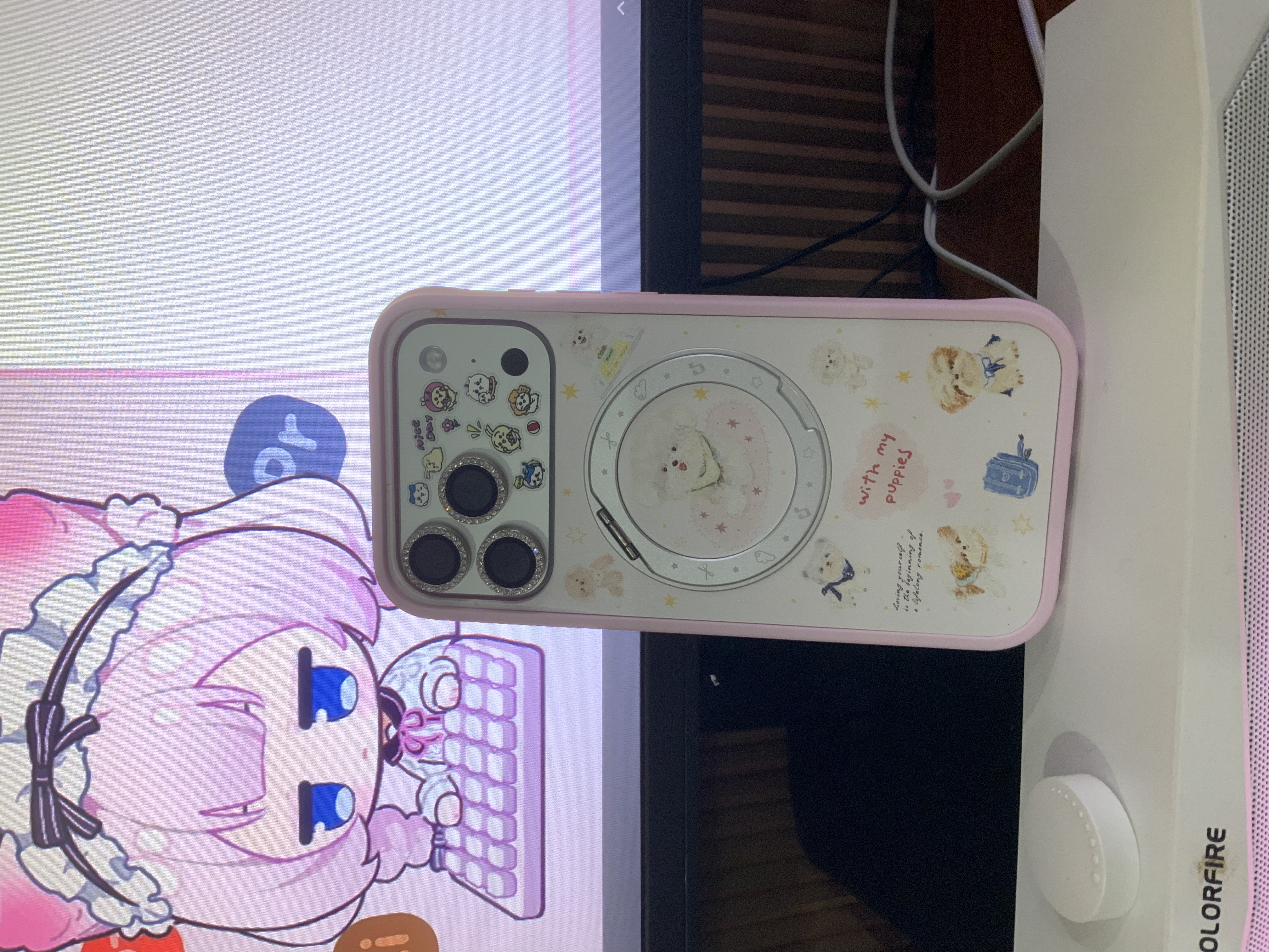 FUNNYRICH新款超漂亮液態(tài)硅膠支架殼小狗幼稚園系列適用iPhone17/16ProMax手機(jī)殼蘋(píng)果Air保護(hù)套15磁吸女掛繩 愛(ài)心小狗貼貼-櫻花粉（支架款） iPhone 17 Pro Max 曬單實(shí)拍圖