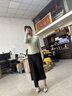 :CHOCOOLATEit韓系蕩領一字肩網紗長袖T恤女夏季露肩修身顯瘦上衣 綠色  均碼 曬單實拍圖