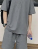 花花公子棉麻唐裝男中式夏季薄款短袖T恤亞麻套裝中國(guó)風(fēng)男裝漢服爺爺衣服 A89..深灰色短褲套裝 XL 曬單實(shí)拍圖
