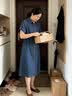 楚馨薄款牛仔連衣裙女2026夏季新款短袖寬松抽繩收腰遮肚子氣質(zhì)裙子 牛仔藍(lán) M 建議90-115斤 曬單實(shí)拍圖