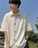 nasawassup官方襯衫男夏季美式翻領條紋半袖刺繡貓咪卡通襯衣寬松男士開衫 黃色 XL （建議130-150斤） 曬單實拍圖