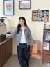 茵曼立領雙頭拉鏈針織開衫2026秋季女裝新款慵懶翻領寬松毛衣外套 淺灰色 M 曬單實拍圖
