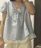 獨(dú)束大碼女裝木耳邊假兩件襯衫2025年夏季新款胖mm超好看上衣小衫 條紋藍(lán) L （尺碼：2） 曬單實(shí)拍圖