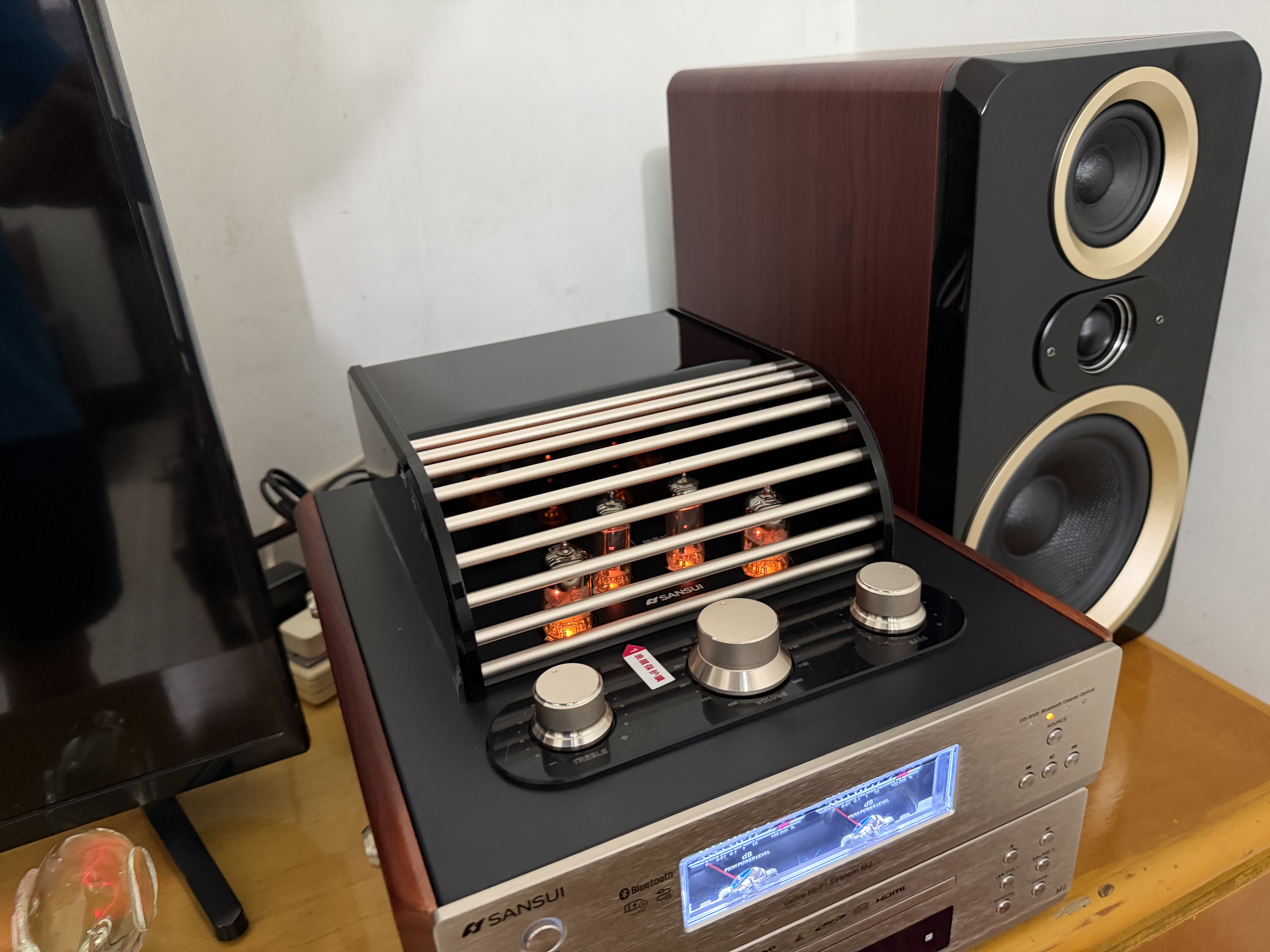 山水（SANSUI） M2膽機HIFI音效電子管CD\DVD機組合桌面發(fā)燒級藍牙音響電視影院書架套裝木質電腦辦公室茶室音箱 M2升級款三分頻真四支膽管+木架 曬單實拍圖