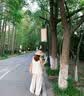 拉夏貝爾冰絲亞麻闊腿褲女夏新款高腰顯瘦肌理感直筒褲 白色【小個子】 M 曬單實拍圖