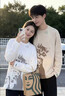 古由卡（GUUKA）長(zhǎng)袖t恤男女同款春秋季新款重磅美式寬松復(fù)古純棉圓領(lǐng)打底衫上衣 淺杏 T6351 M 曬單實(shí)拍圖