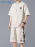 真維斯短袖套裝男2026夏季刺繡休閑運動寬松短袖短褲兩件套男米白XL 曬單實拍圖