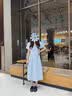 FivePlus小清新韓系泡泡袖收腰度假甜美連衣裙夏季顯瘦減齡女 藍色   M 曬單實拍圖