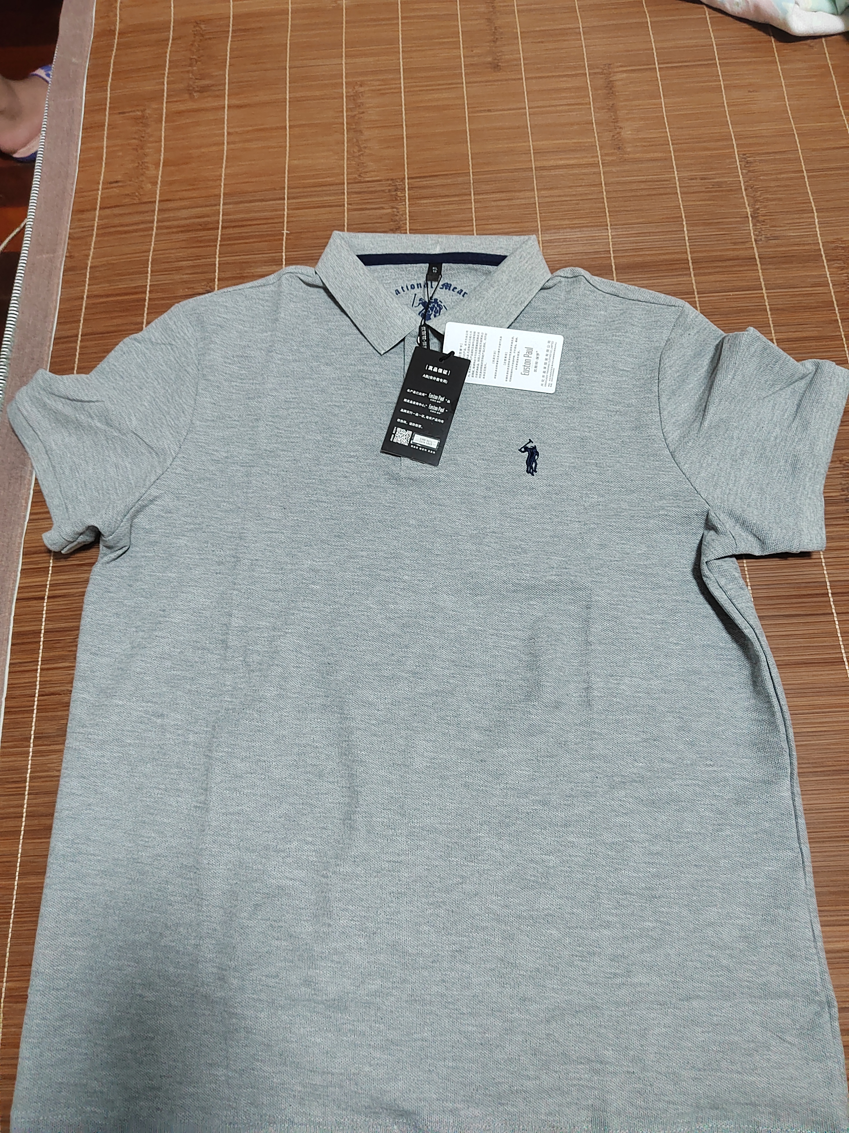 優(yōu)斯頓·保羅 EUSTON PAUL正品夏季新款100%純棉男士短袖T恤高檔翻領(lǐng)刺繡中青年百搭POLO衫 淺灰 XL 曬單實拍圖
